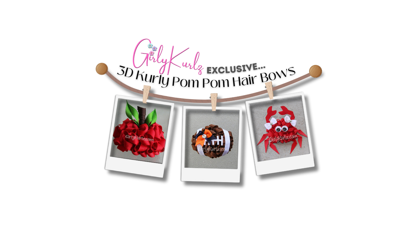 GirlyKurlz exclusive 3D Kurly Pom Pom hair bows for girls - handmade boutique hair accessories