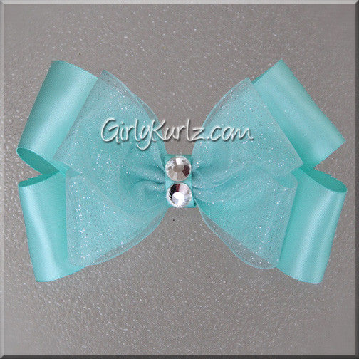 aqua satin hair bow