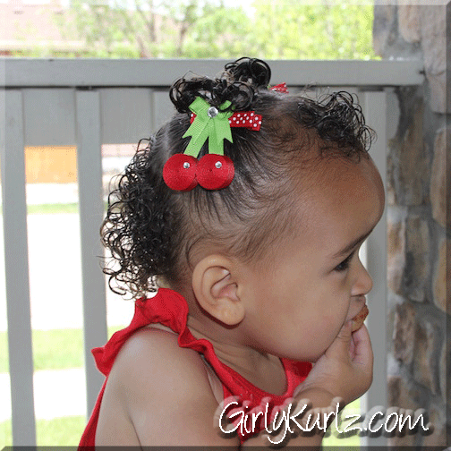 kid model, cherry hair clip, cherry hair bow, ribbon sculpture