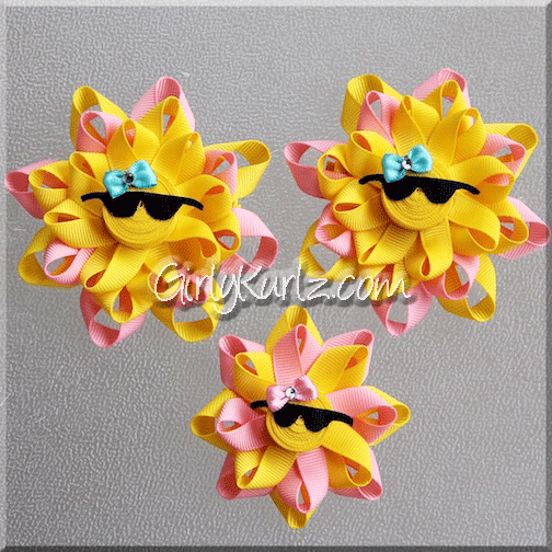 sun hair bow, summer hair bow, beach hair bow, ribbon sculpture