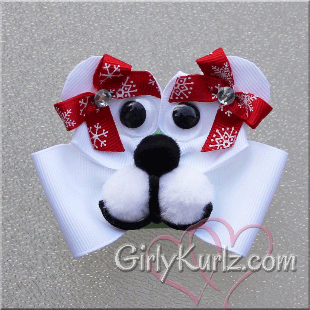 polar bear hair bow, polar bear hair clip, animal hair bow