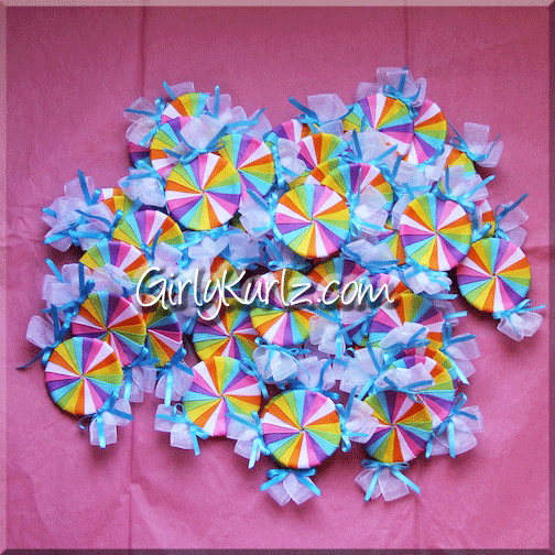 Rainbow peppermint candy hair clips collection - handmade ribbon bows