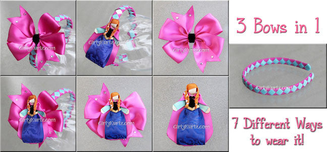 Complete winter sister hair clip tutorial set – DIY character bow, ribbon clip, and headband