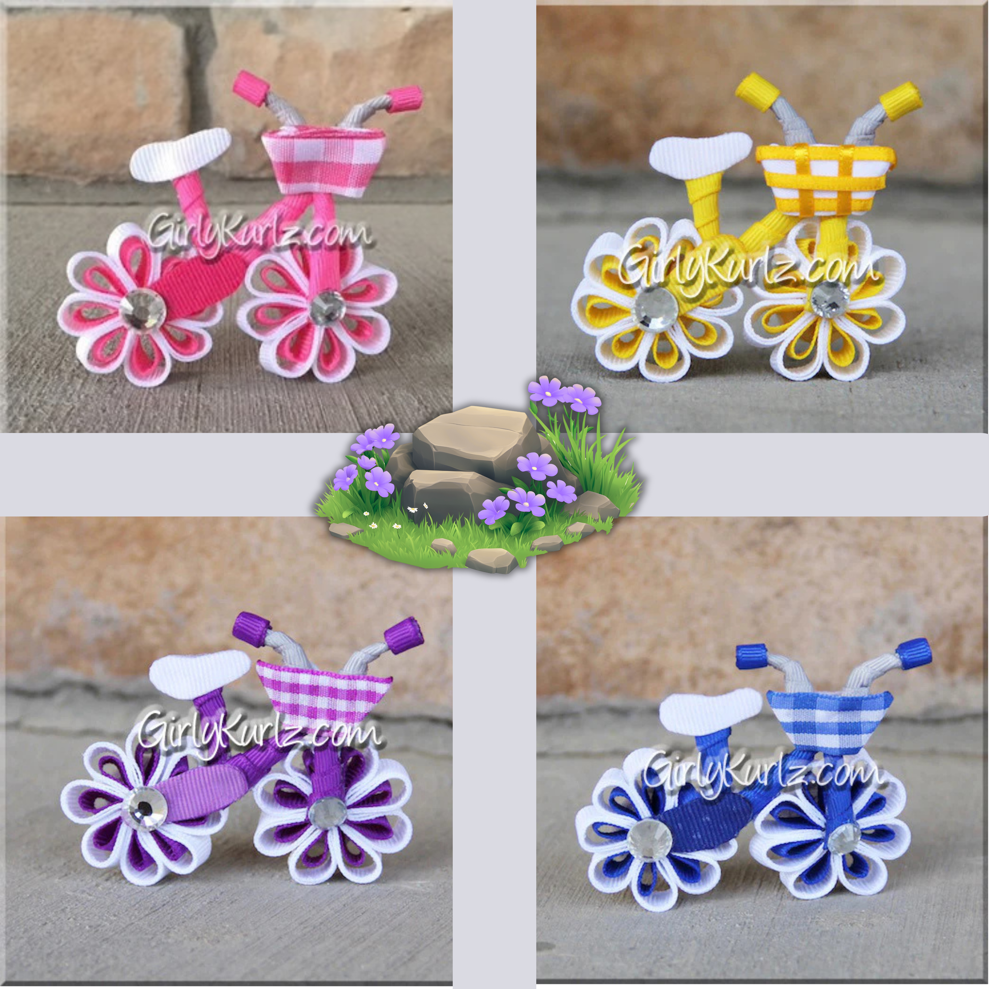 Bicycle hair bows - custom handmade ribbon sculpture hair clip available in multiple colors
