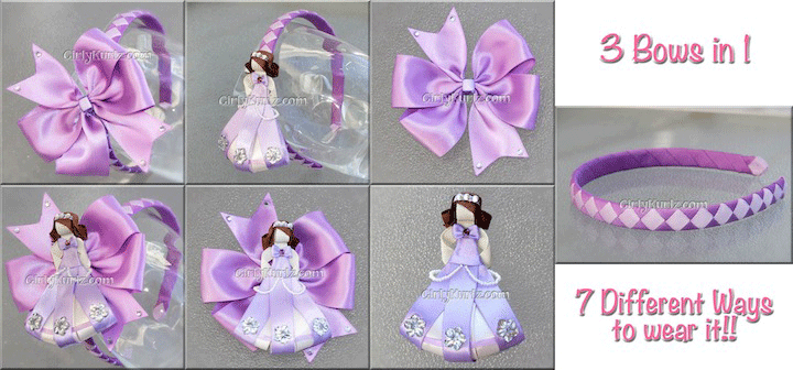 Royal Princess-inspired character bow tutorial set featuring clip, boutique bow, and headband