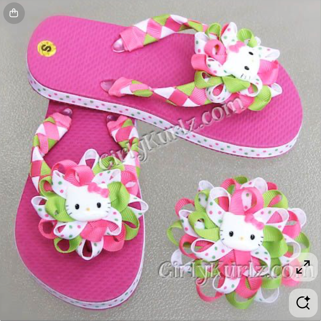 Pink flip-flops with Hello Kitty design on a gray background