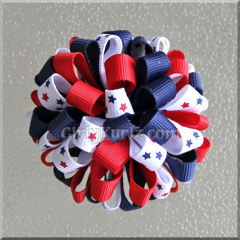 4th of July Loopy Pom Pom Hair Bows (set of 2)