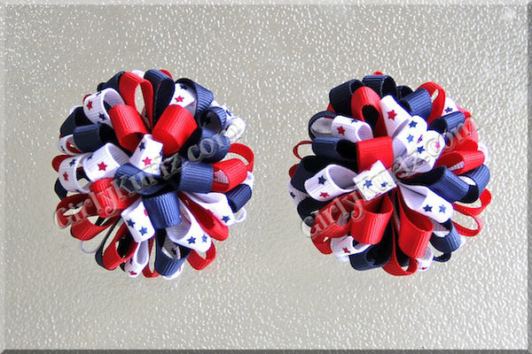 4th of July Loopy Pom Pom Hair Bows (set of 2)