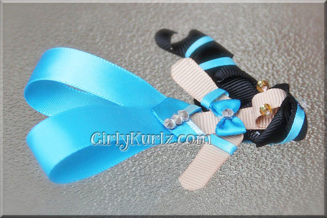 Arabian Nights Princess ribbon sculpture with black ponytail and turquoise outfit — DIY tutorial