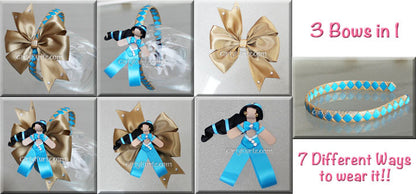 GirlyKurlz 3-in-1 tutorial bundle featuring Arabian Nights Princess ribbon clip, bow, and headband