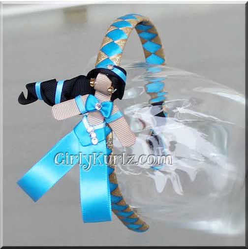 Character ribbon clip and coordinating no-sew headband in Arabian-inspired colors