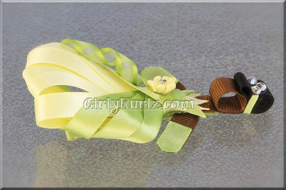 Bayou Princess ribbon clip with green leaf dress and elegant bun — DIY tutorial