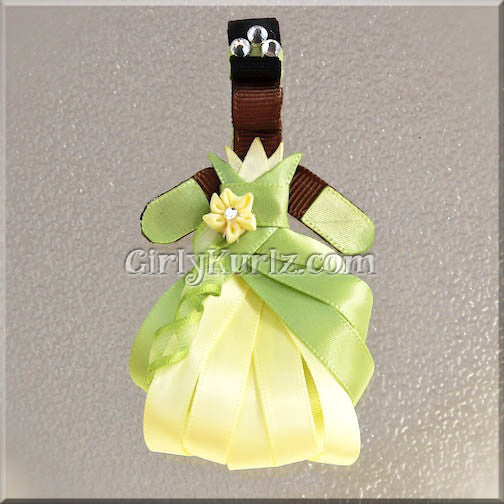 Bayou Princess ribbon clip with green leaf dress and elegant bun — DIY tutorial