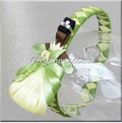 DIY ribbon princess clip with coordinating headband in New Orleans-inspired colors