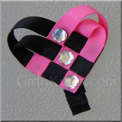 Hot pink and black woven heart alligator clip