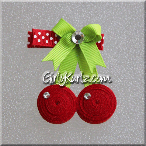 cherry hair clip, cherry hair bow, ribbon sculpture