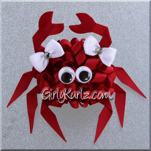 Ocean-themed handmade hair accessories including GirlyKurlz 3D crab hair bow