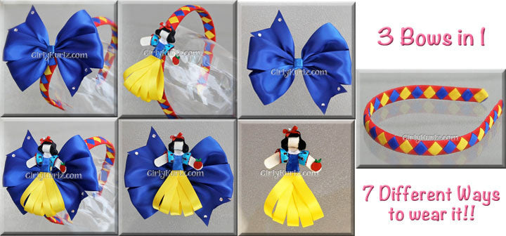 Fan-style hair bow tutorial bundle featuring red, yellow, and blue ribbon set