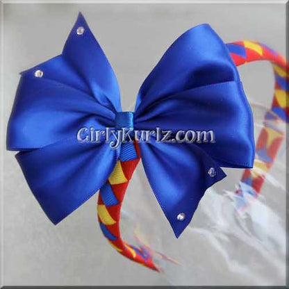 Red, yellow, and blue princess-themed headband and boutique bow tutorial