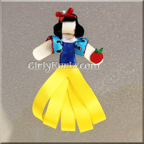 Classic princess ribbon sculpture tutorial featuring black hair, red bow, and puff sleeve dress