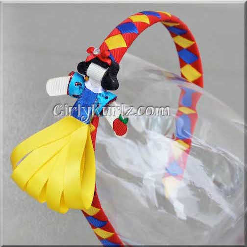 Snow White inspired character ribbon clip with coordinating no-sew headband