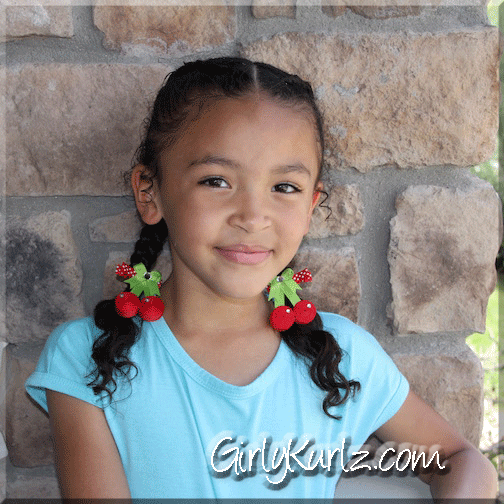 kid model, cherry hair clip, cherry hair bow, ribbon sculpture