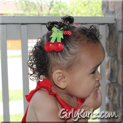 kid model, cherry hair clip, cherry hair bow, ribbon sculpture