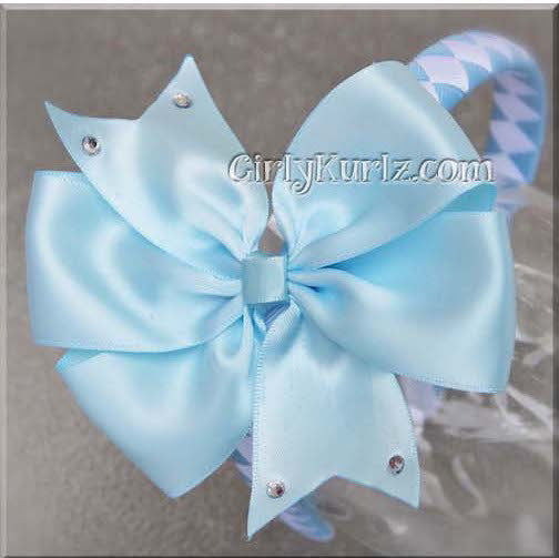 Powder blue and white headband with matching bow for Glass Slipper Princess