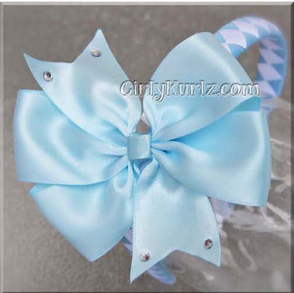 Powder blue and white headband with matching bow for Glass Slipper Princess
