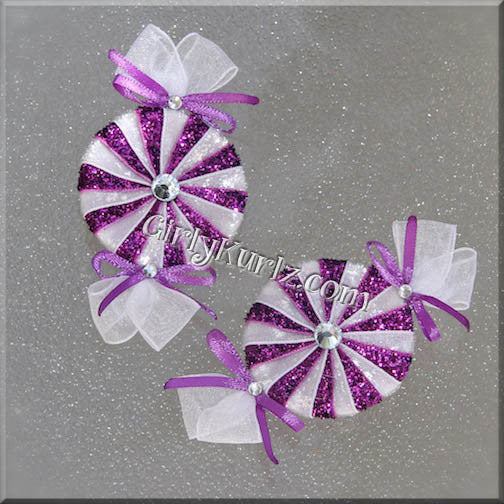 Glitter purple peppermint candy hair clip - handmade hair bow