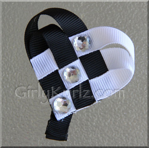 Black and white woven heart hair clip on alligator clip