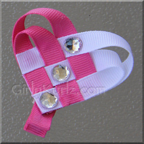Hot pink and white woven heart hair clip for girls