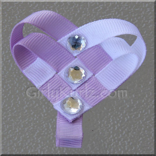 Lavender and white woven heart ribbon hair clip
