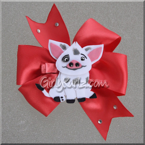 Tropical-themed boutique bow paired with pig-inspired ribbon character clip