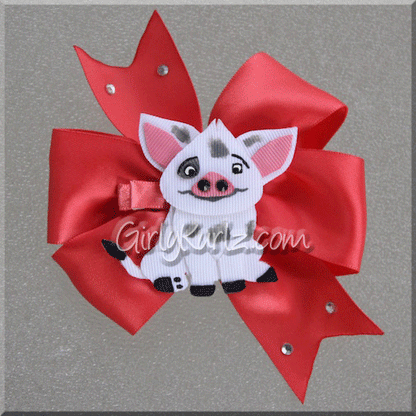 Tropical-themed boutique bow paired with pig-inspired ribbon character clip