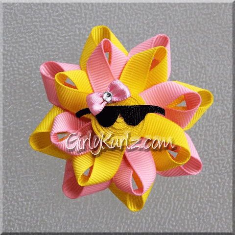 sun hair bow, summer hair bow, beach hair bow, ribbon sculpture