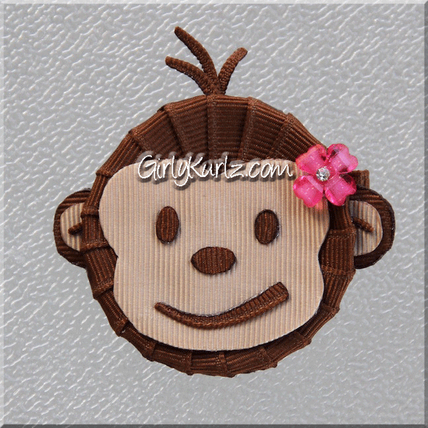 monkey hair clip, zoo hair clip, ribbon sculpture