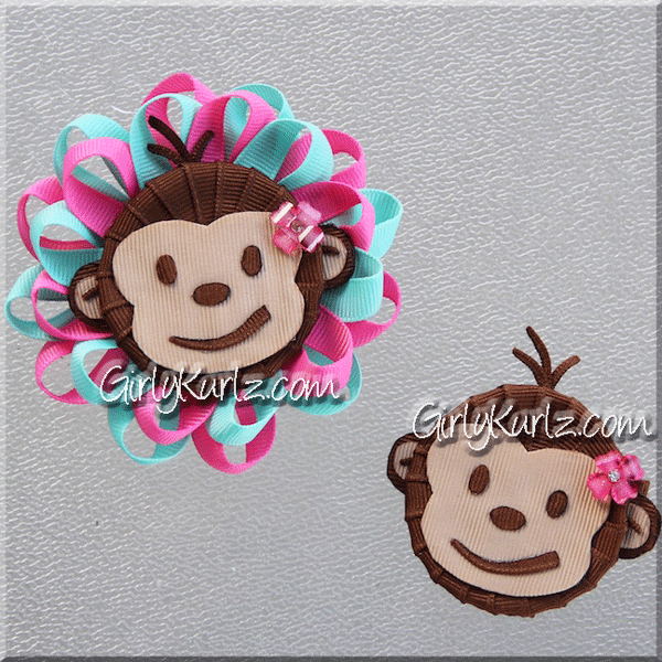 monkey hair clip, zoo hair clip, ribbon sculpture