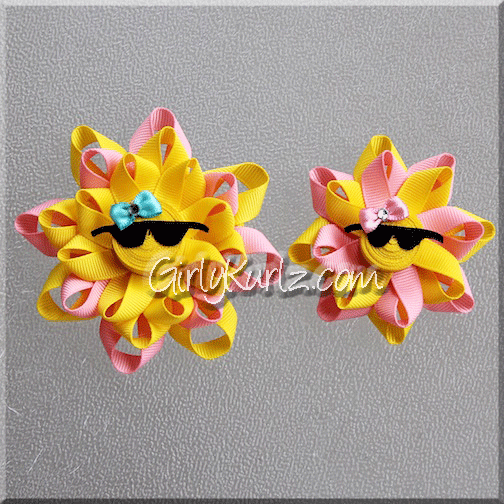 sun hair bow, summer hair bow, beach hair bow, ribbon sculpture