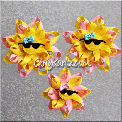 sun hair bow, summer hair bow, beach hair bow, ribbon sculpture