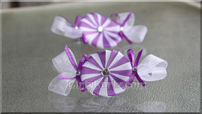 Purple and white peppermint candy hair clip - handmade ribbon bow