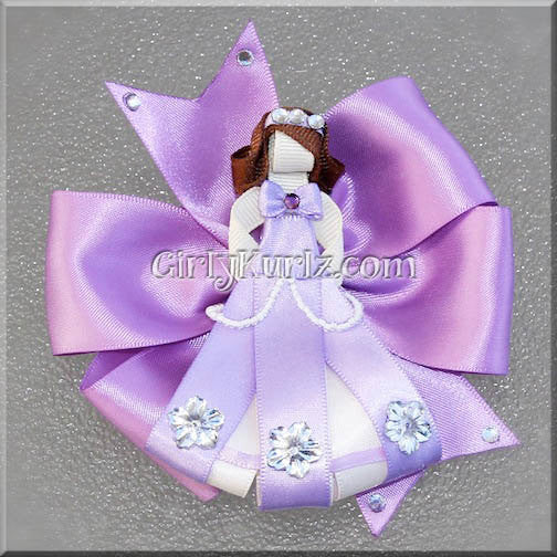 Royal Princess-inspired ribbon sculpture and boutique bow set in lavender and purple