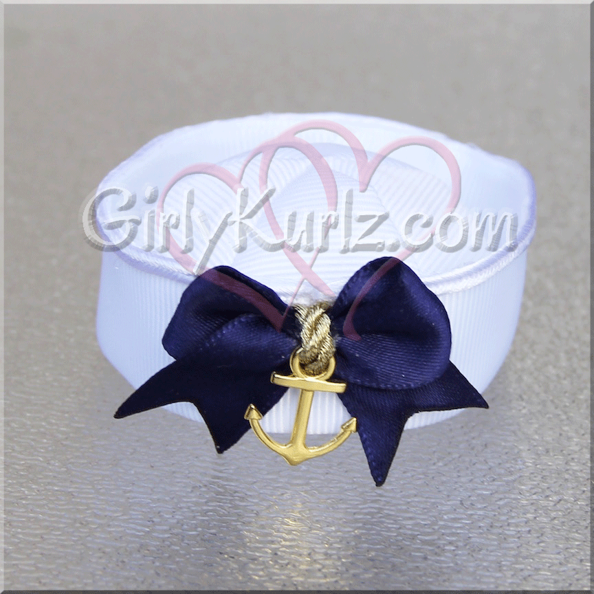 Patriotic 3D sailor hat hair clip - handmade Navy ribbon sculpture bow