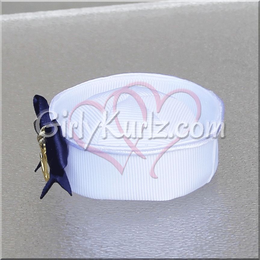 Patriotic 3D sailor hat hair clip - handmade Navy ribbon sculpture bow