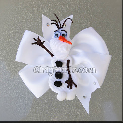 Snow-themed ribbon hair clip and bow – DIY winter character bow tutorial for kids