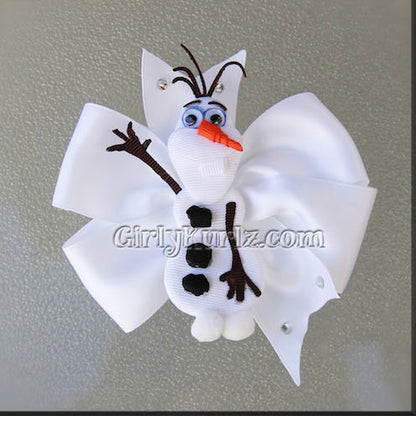 Snow-themed ribbon hair clip and bow – DIY winter character bow tutorial for kids