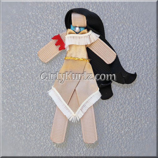 DIY spirit of the wind-inspired character hair clip tutorial with brown and teal ribbon details