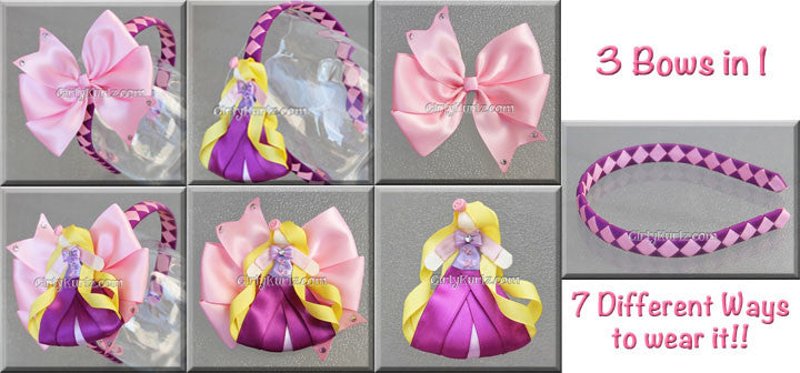GirlyKurlz Tower Princess bundle featuring ribbon clip, boutique bow, and headband