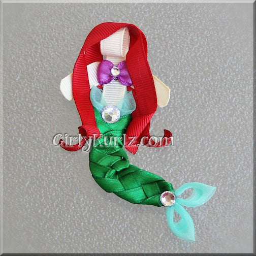 Under the Seashell Princess ribbon sculpture with red hair and mermaid tail — DIY tutorial