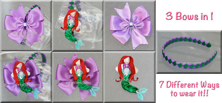 GirlyKurlz Under the Seashell Princess tutorial bundle with clip, bow, and headband